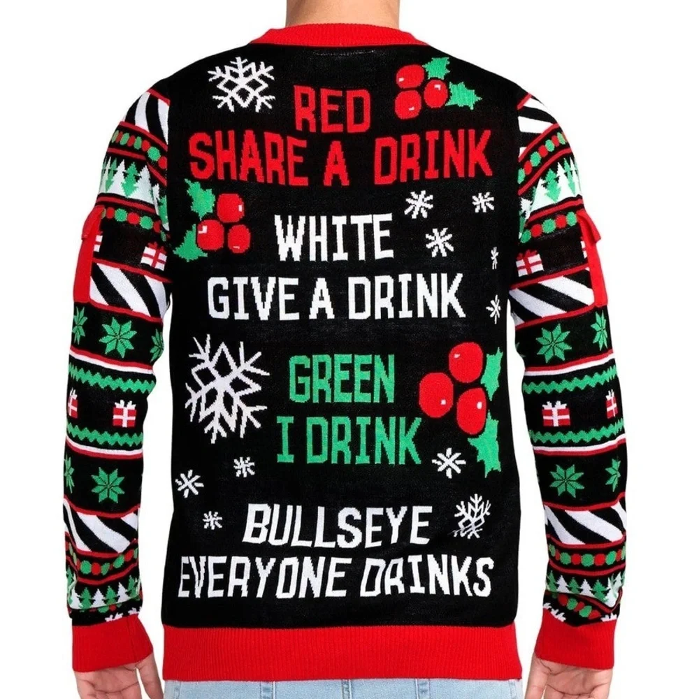 TIPSY ELVES‎ MEN'S DRINKING GAME UGLY CHRISTMAS SWEATER HOLIDAY SIZE L PARTY TOP